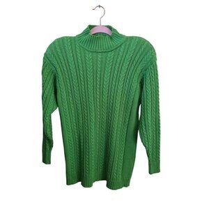 Liz Claiborne Collection Vintage Spring Green CableKnit Cotton Sweater Size M